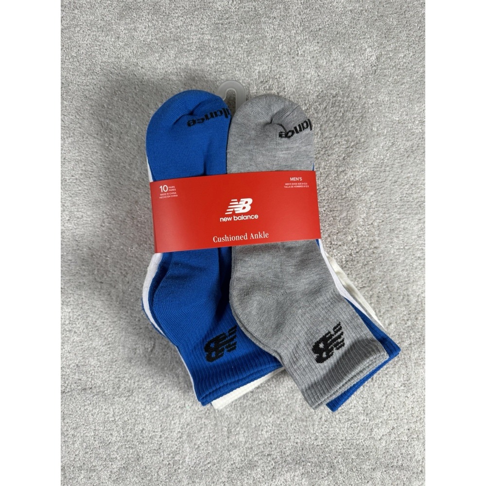 New Balance Men's- 10 pairs Cushioned Ankle socks Arch support SZ 8-12 multi